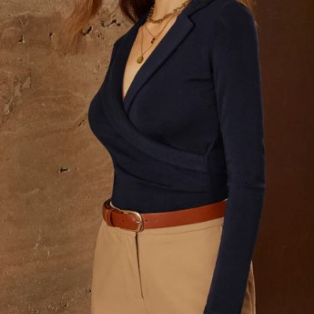 Brand New OGL Rose Workleisure Collared Surplice Blouse - Picture 2 of 6